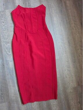 Fashion Nova Red Strapless Midi Dress Size M